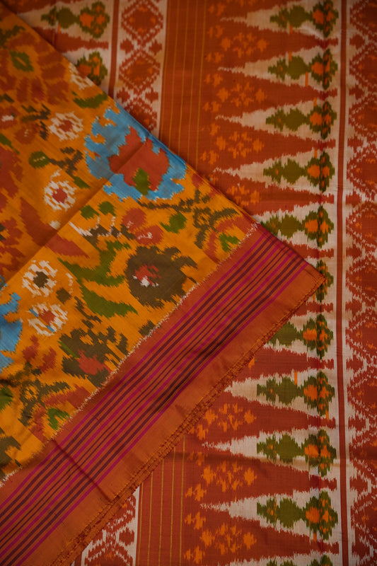 Pure Ikkat Soft Silk Saree - Mustard Yellow