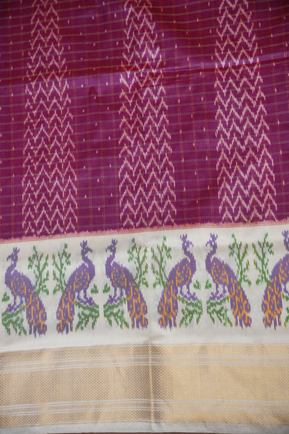 Pure Ikkat Soft Silk Saree - Ivory & Wine