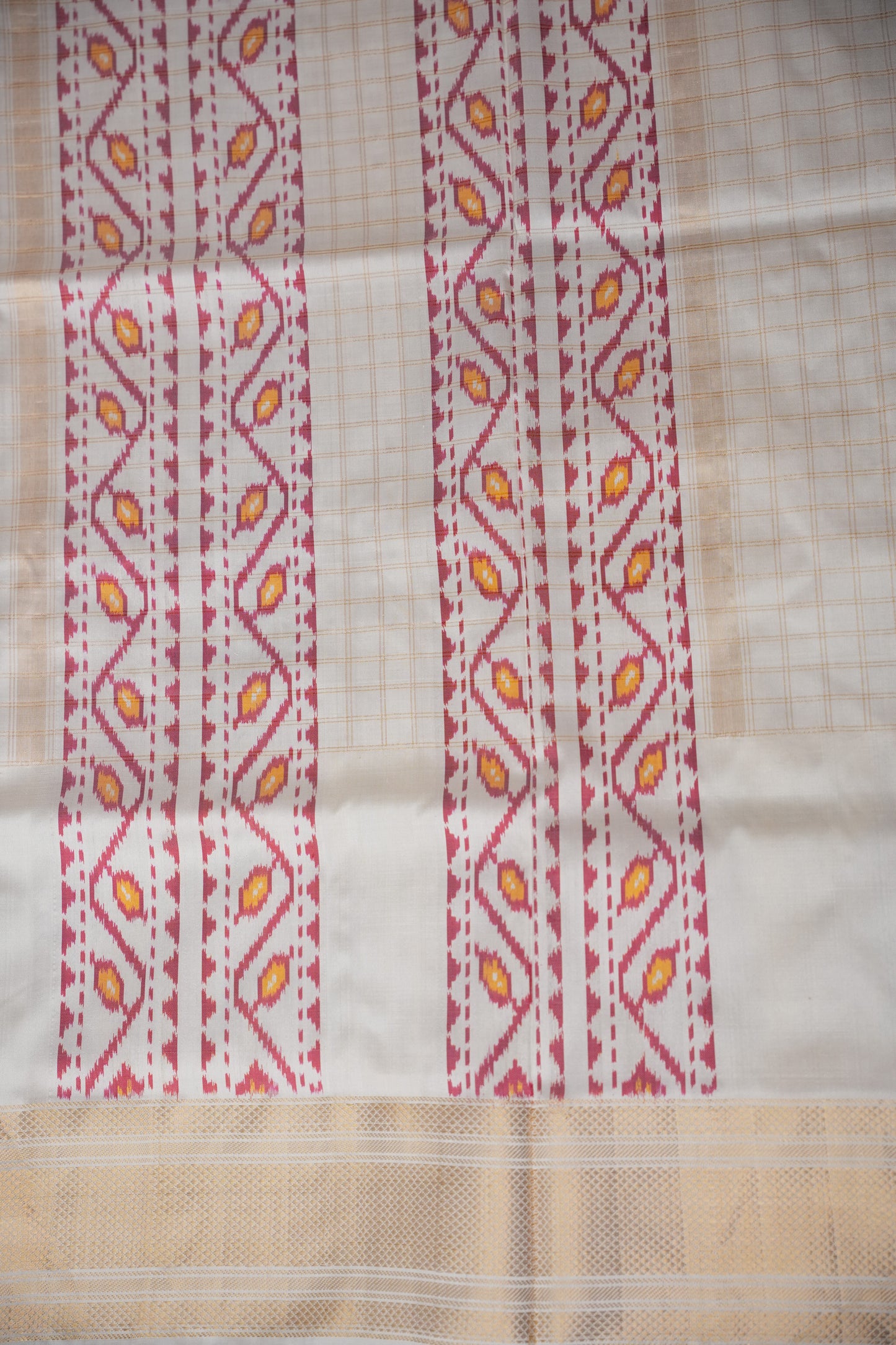 Pure Ikkat Soft Silk Saree - Ivory & Wine