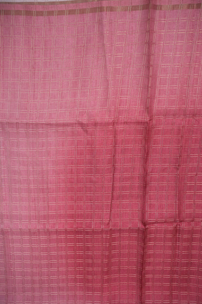 Semi Tussar Raw Silk Saree with Checkered Body & Kalamkari Pallu and Blouse – Dusty Pink
