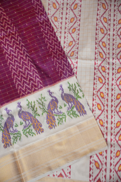 Pure Ikkat Soft Silk Saree - Ivory & Wine