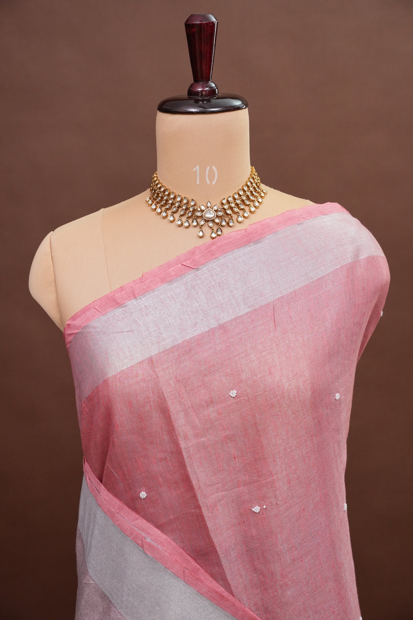 Hand Embroidered Pure Tissue Linen Silk Saree - Blush Pink