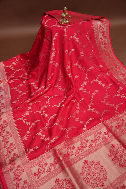 Banarasi Silk Saree – Pink with Antique Gold Zari Floral Weave