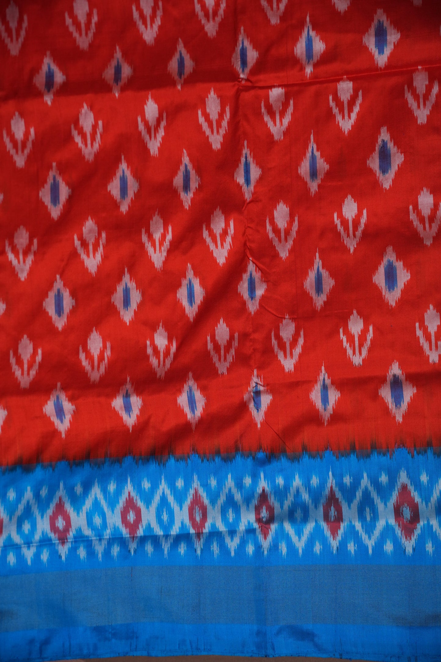 Pure Ikkat Soft Silk Saree - Orange & Blue