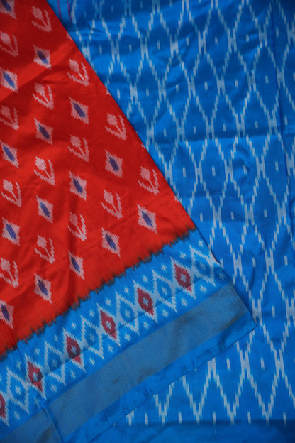 Pure Ikkat Soft Silk Saree - Orange & Blue