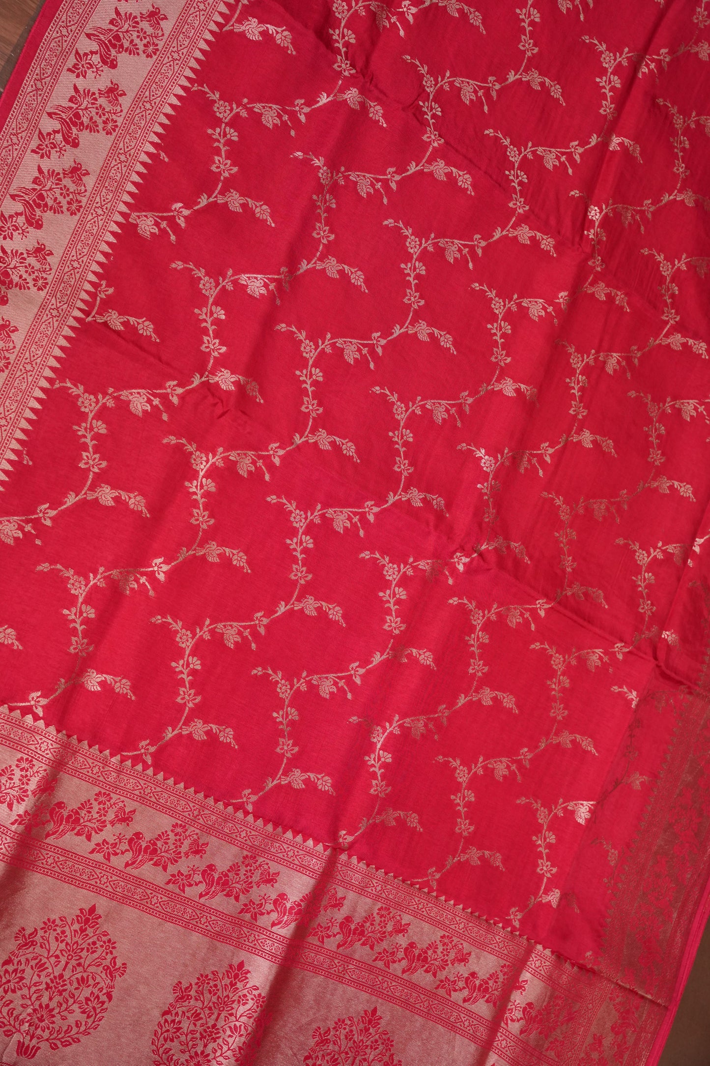 Banarasi Silk Saree – Pink with Antique Gold Zari Floral Weave