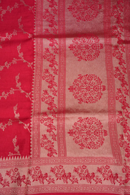 Banarasi Silk Saree – Pink with Antique Gold Zari Floral Weave
