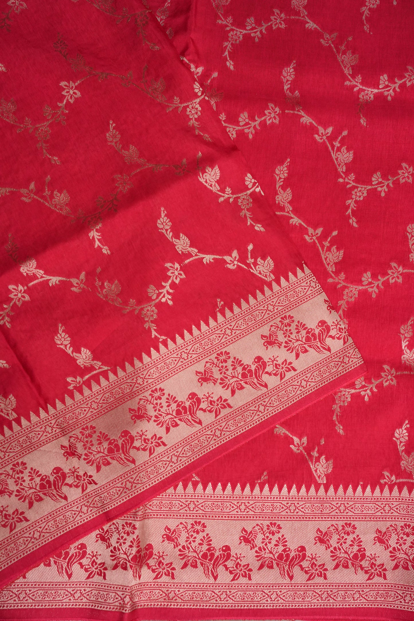 Banarasi Silk Saree – Pink with Antique Gold Zari Floral Weave