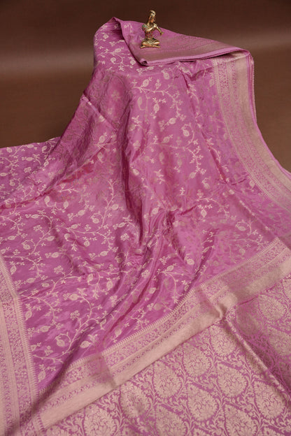 Banarasi Silk Saree – Dusty Rose Pink with Elegant Gold Zari Floral Weave
