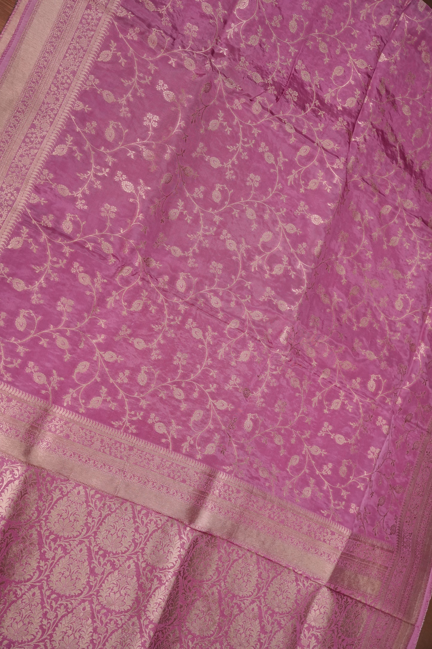 Banarasi Silk Saree – Dusty Rose Pink with Elegant Gold Zari Floral Weave