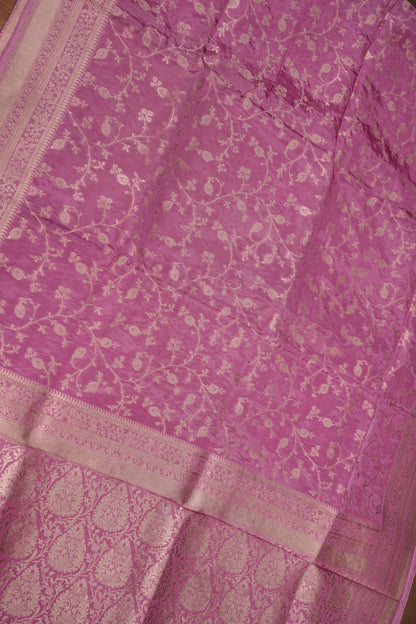 Banarasi Silk Saree – Dusty Rose Pink with Elegant Gold Zari Floral Weave