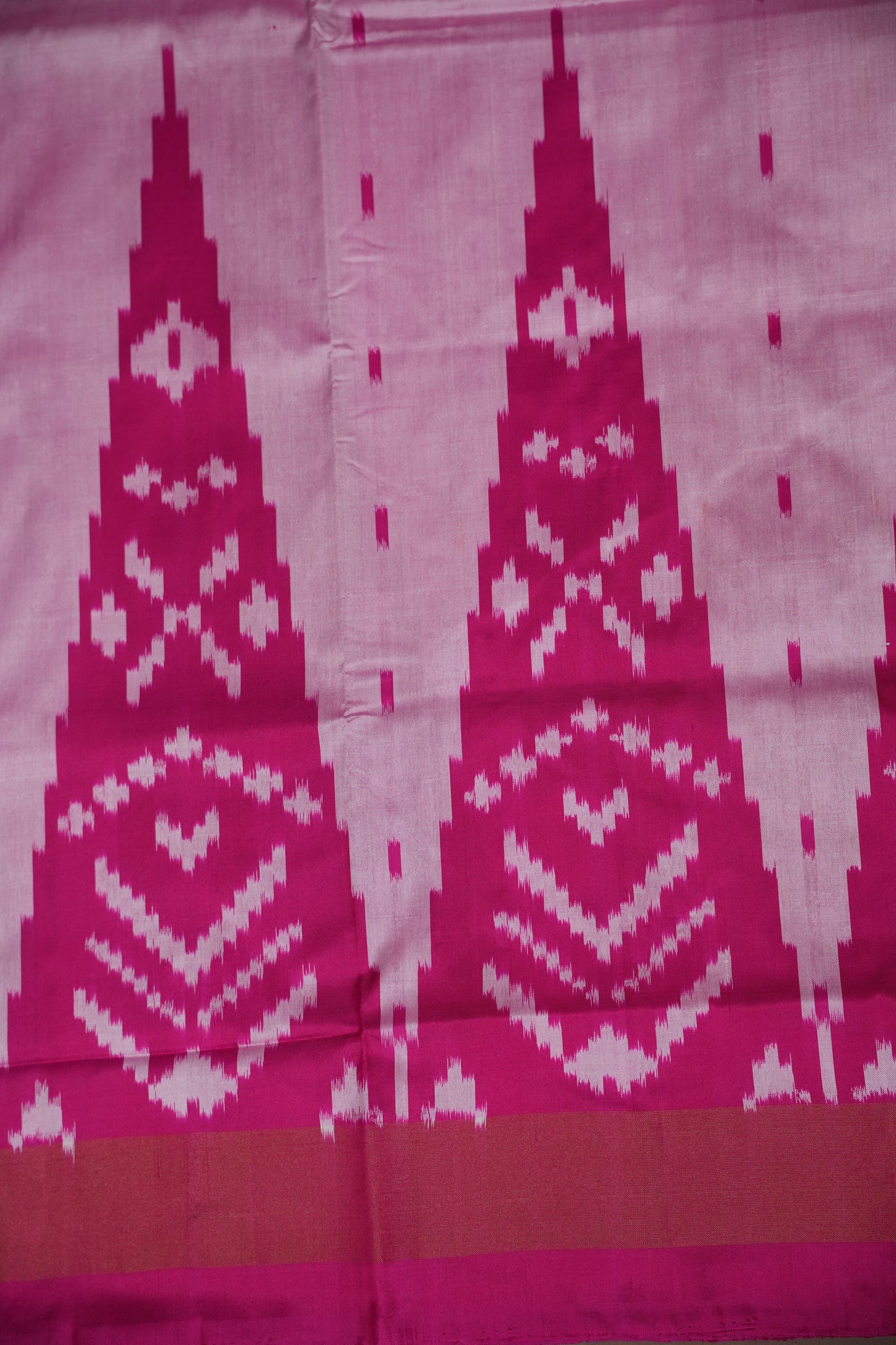 Pure Ikkat Soft Silk Saree - Baby Pink & Rani Pink