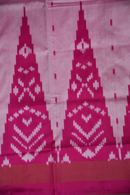 Pure Ikkat Soft Silk Saree - Baby Pink & Rani Pink