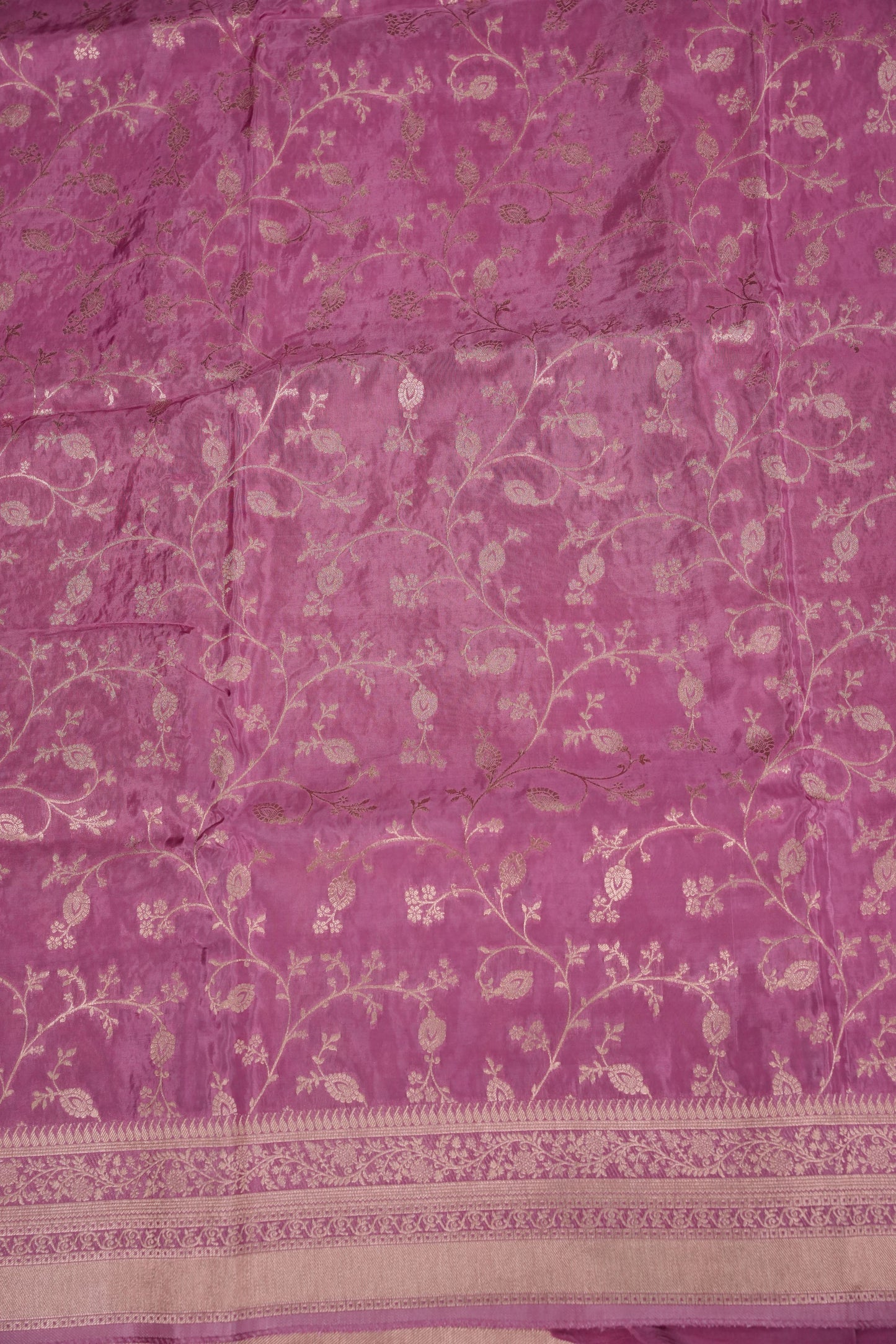Banarasi Silk Saree – Dusty Rose Pink with Elegant Gold Zari Floral Weave