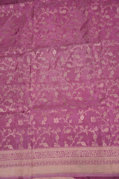 Banarasi Silk Saree – Dusty Rose Pink with Elegant Gold Zari Floral Weave