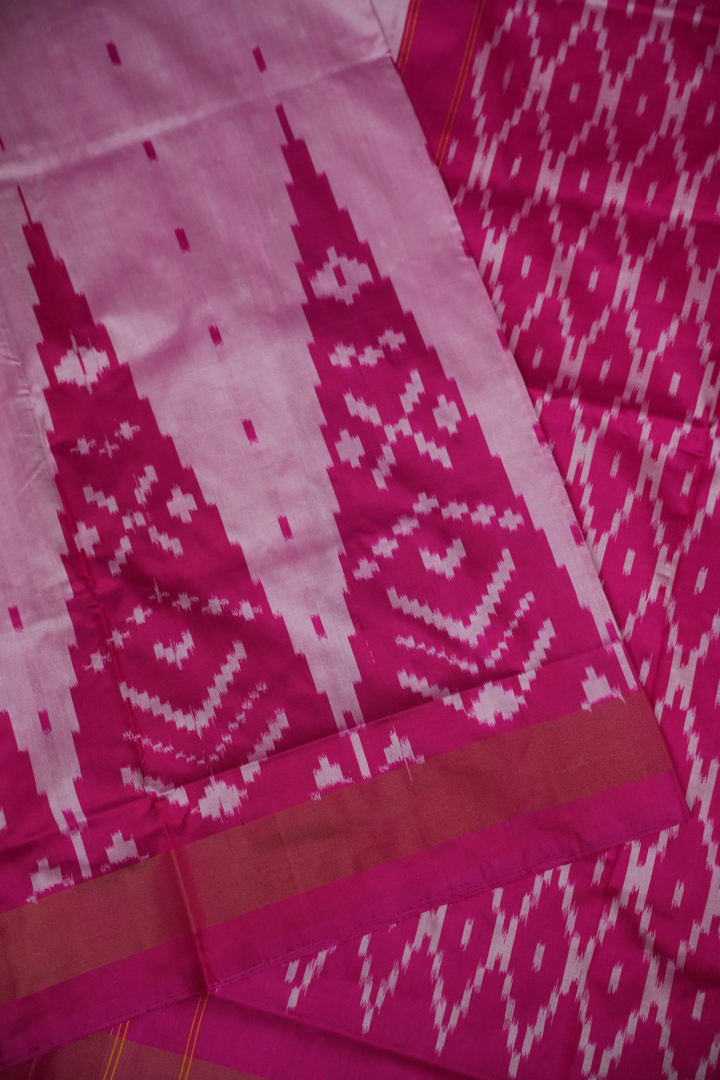 Pure Ikkat Soft Silk Saree - Baby Pink & Rani Pink