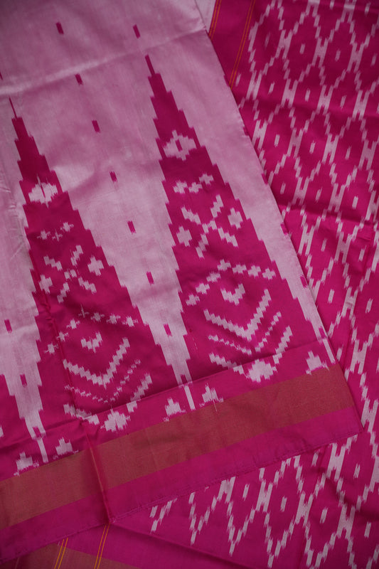 Pure Ikkat Soft Silk Saree - Baby Pink & Rani Pink
