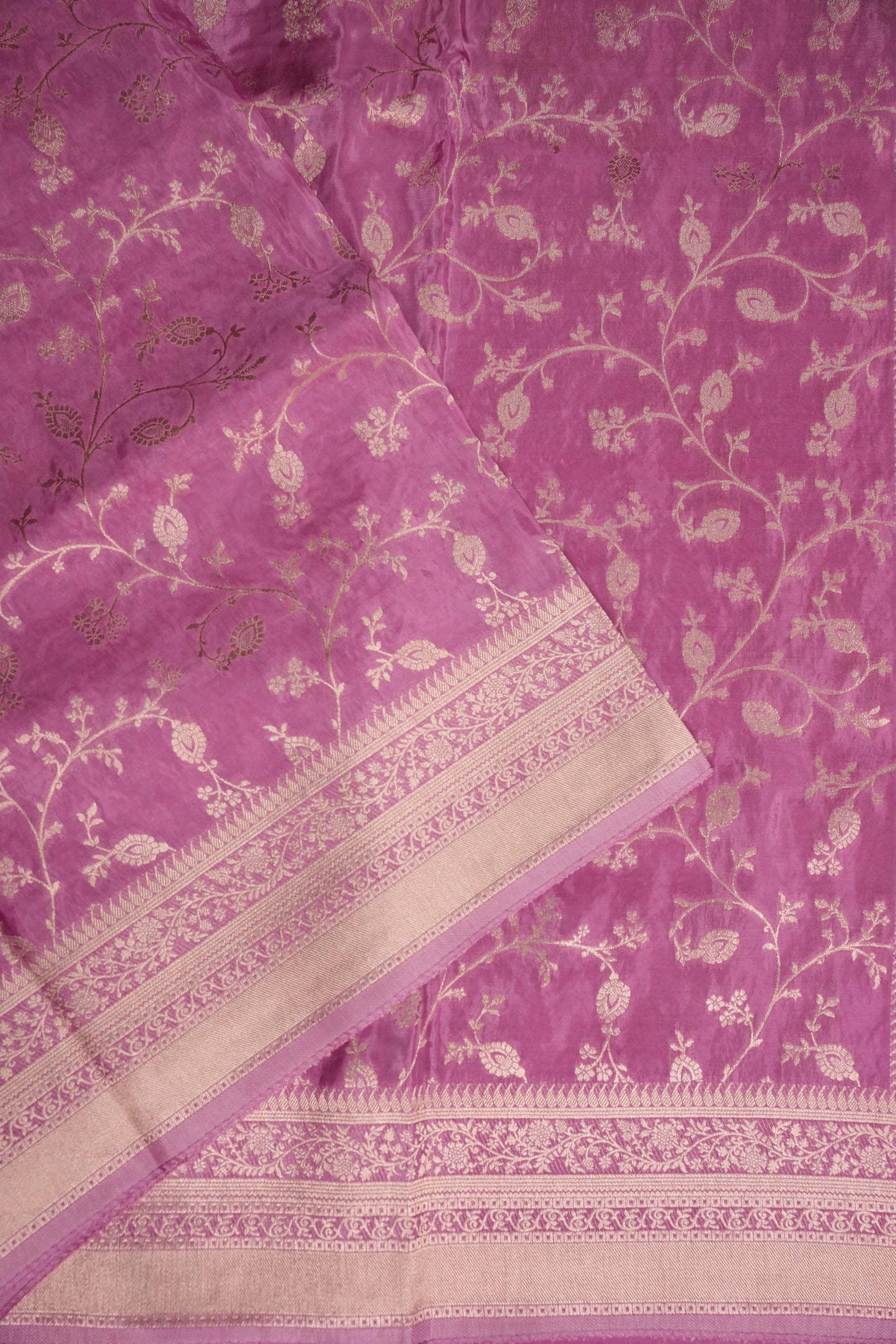 Banarasi Silk Saree – Dusty Rose Pink with Elegant Gold Zari Floral Weave