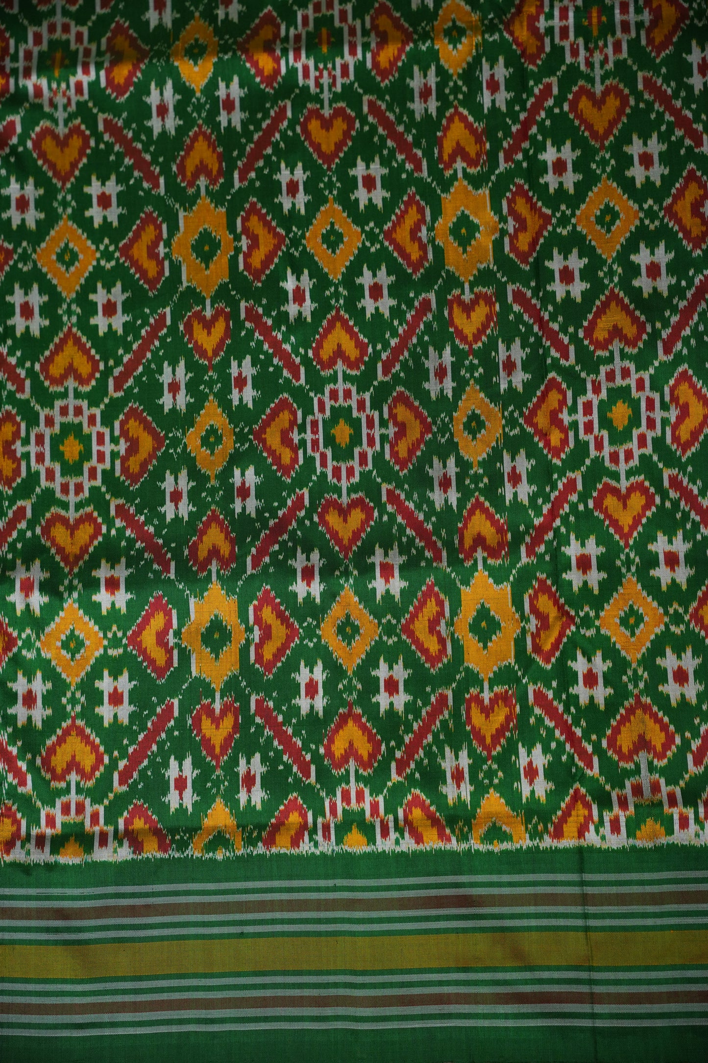 Pure Ikkat Soft Silk Saree - Pink & Emerald Green