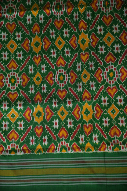 Pure Ikkat Soft Silk Saree - Pink & Emerald Green