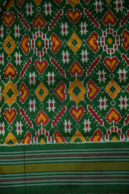 Pure Ikkat Soft Silk Saree - Pink & Emerald Green