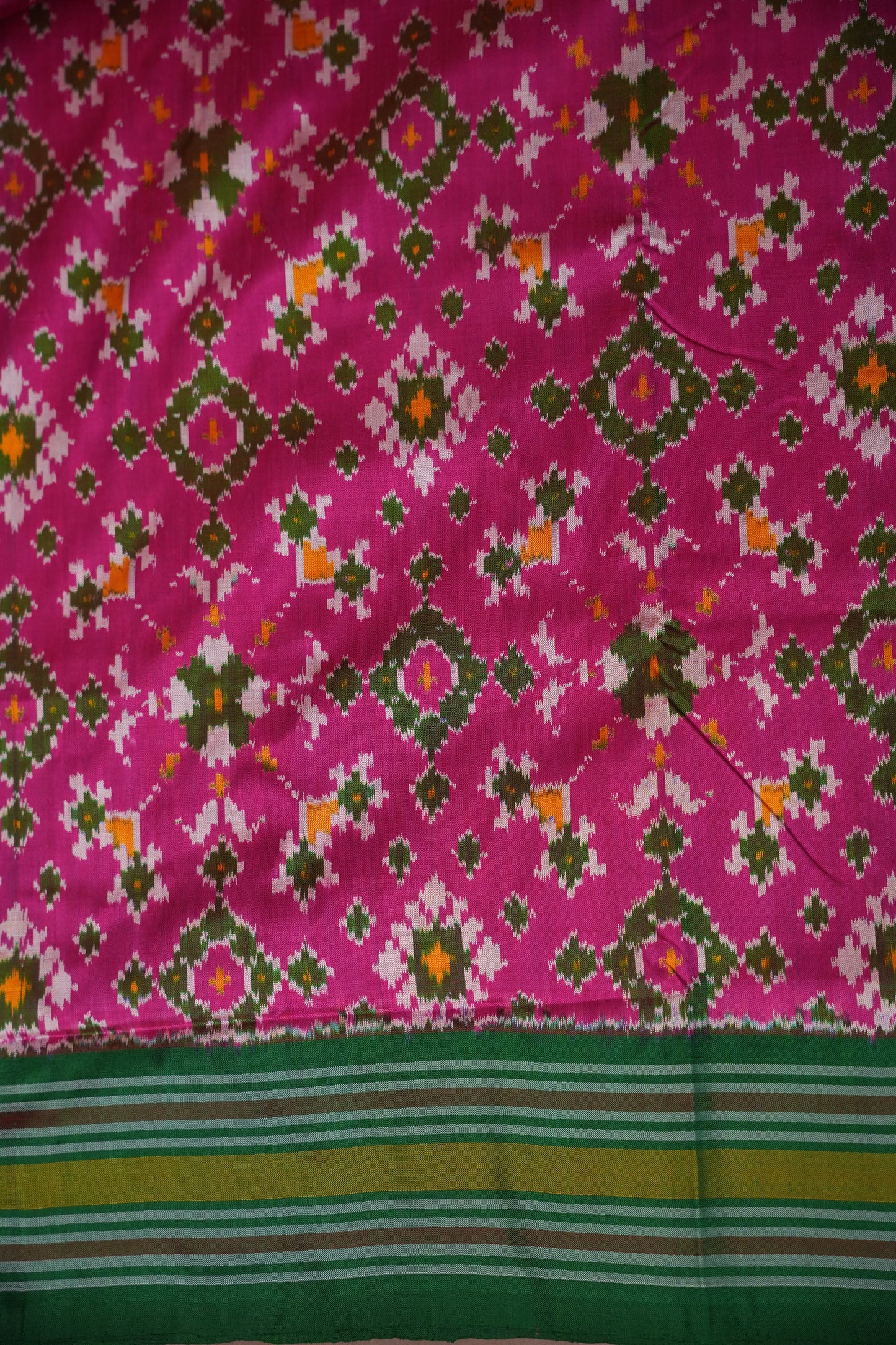 Pure Ikkat Soft Silk Saree - Pink & Emerald Green