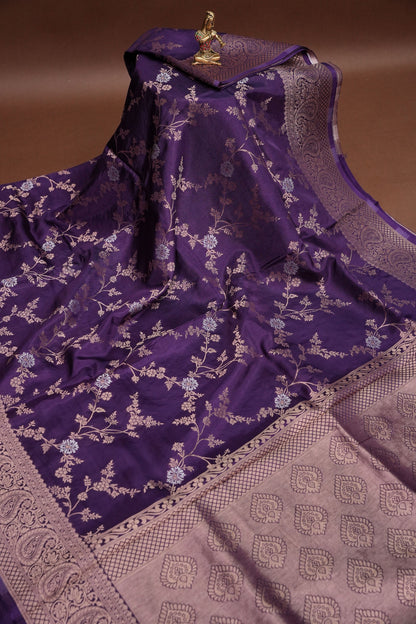 Banarasi Silk Saree – Royal Purple with Intricate Gold Zari Floral Weave