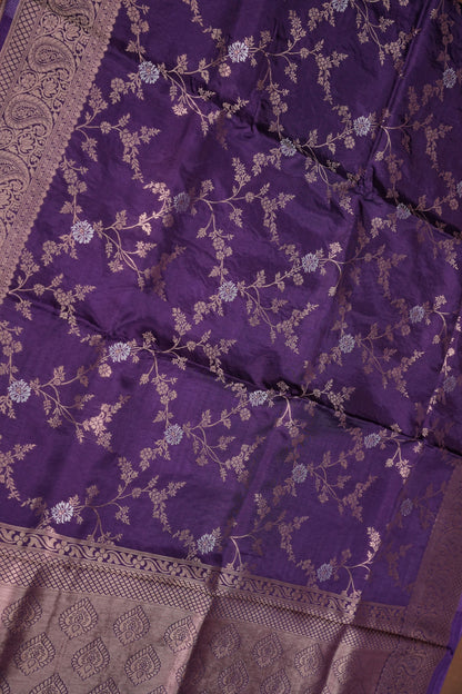 Banarasi Silk Saree – Royal Purple with Intricate Gold Zari Floral Weave