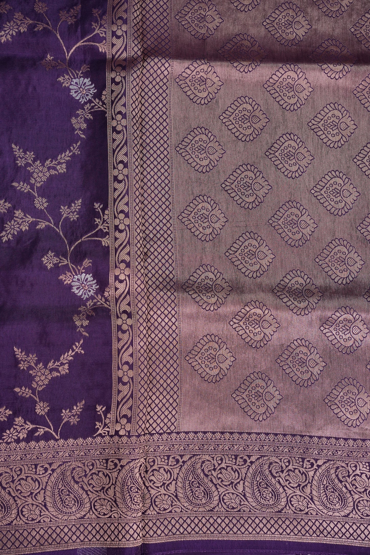 Banarasi Silk Saree – Royal Purple with Intricate Gold Zari Floral Weave