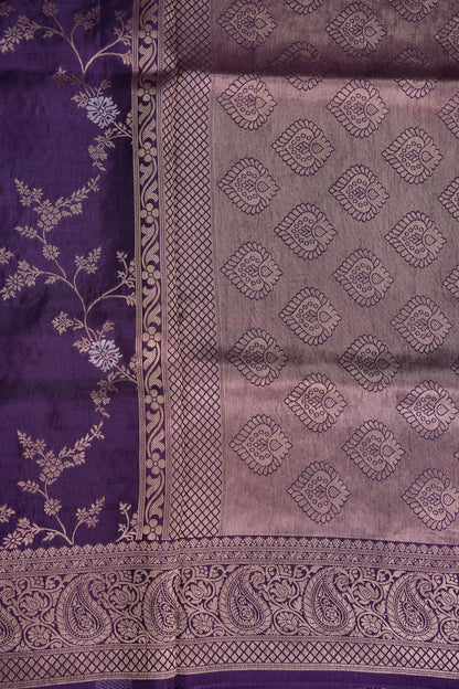 Banarasi Silk Saree – Royal Purple with Intricate Gold Zari Floral Weave