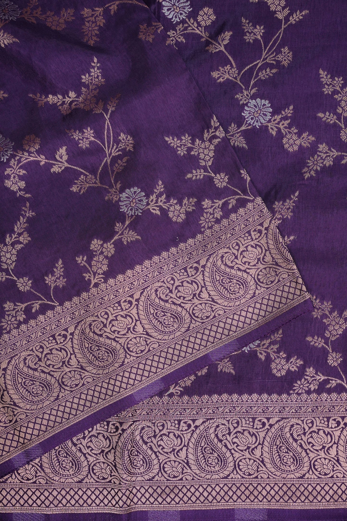Banarasi Silk Saree – Royal Purple with Intricate Gold Zari Floral Weave