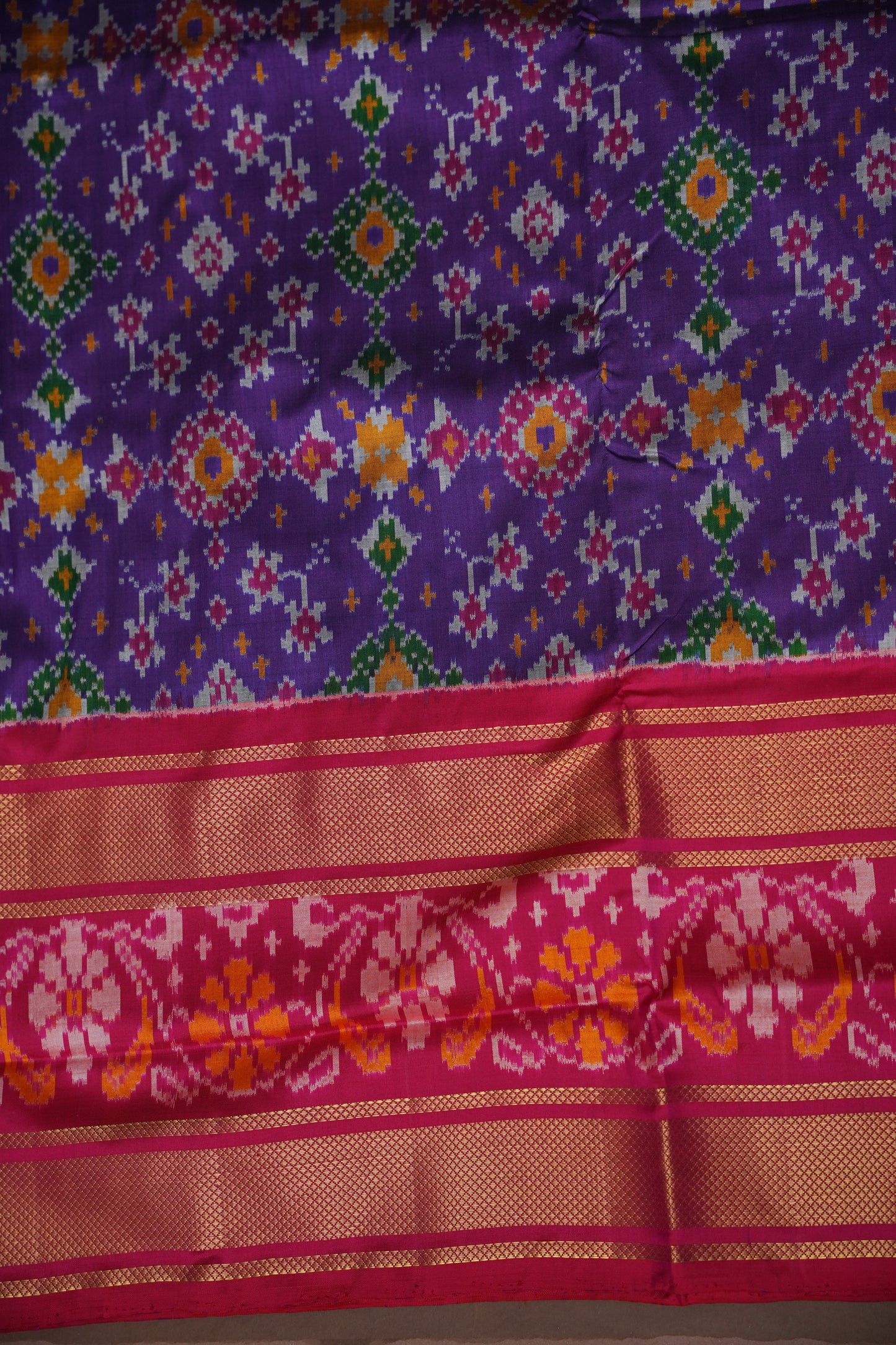 Pure Ikkat Soft Silk Saree - Pink & Deep Purple