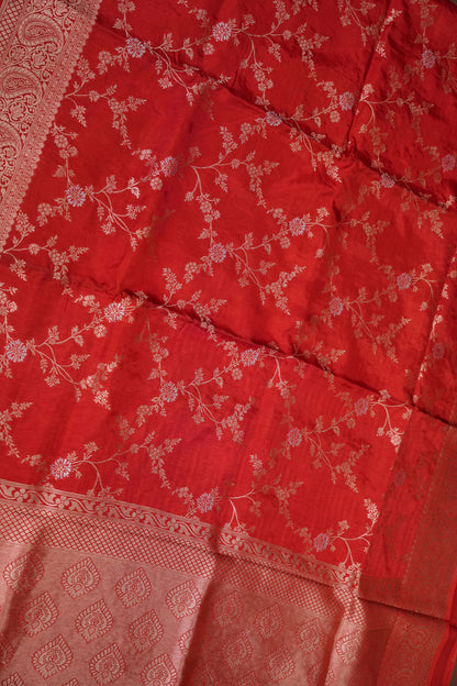 Banarasi Silk Saree – Classic Red with Intricate Gold Zari Floral Weave