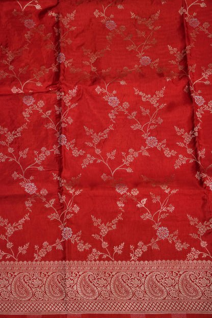 Banarasi Silk Saree – Classic Red with Intricate Gold Zari Floral Weave