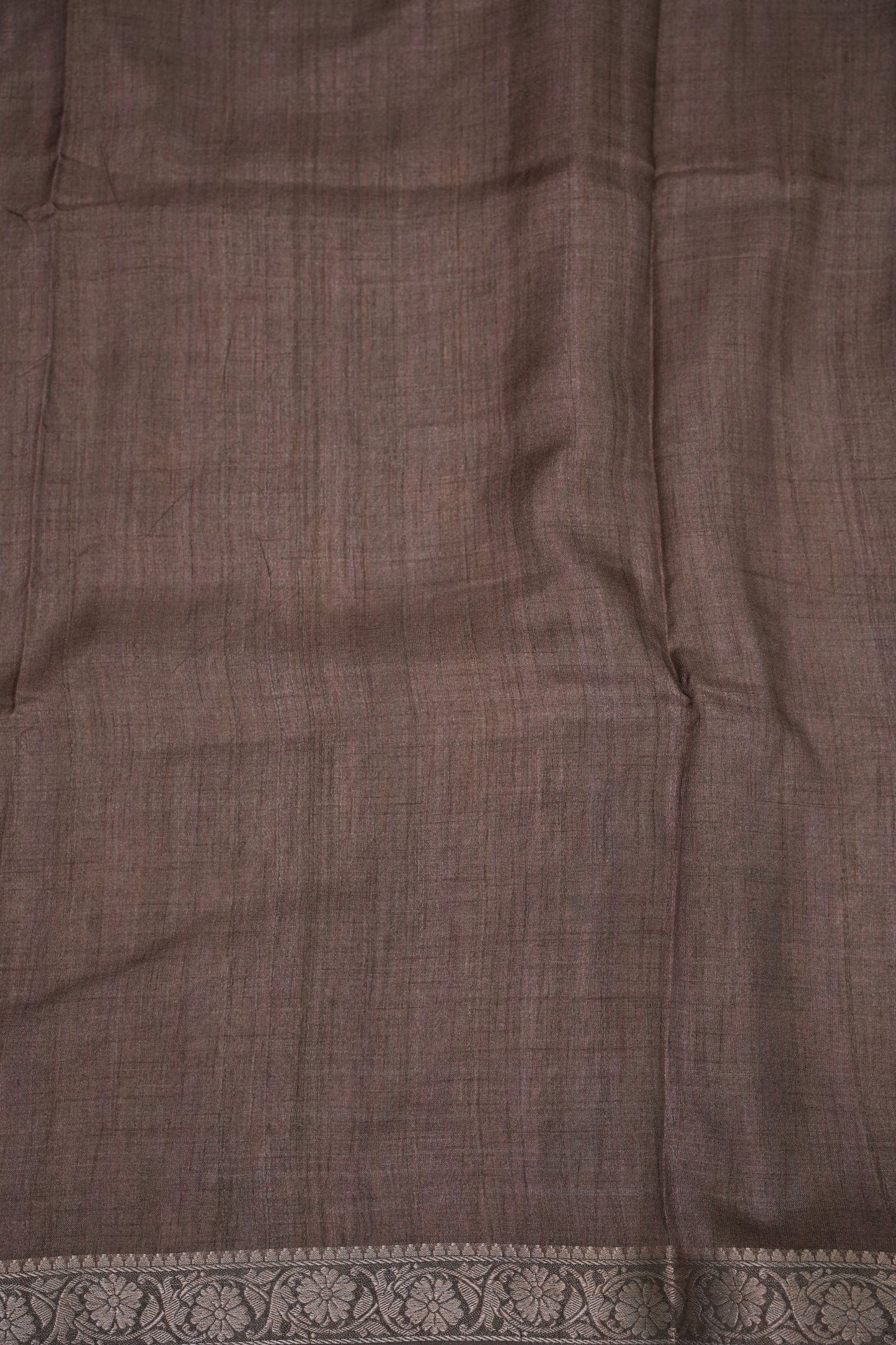 Linen Tussar Saree with Floral Kalamkari Digital Print – Slate Grey
