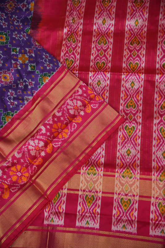 Pure Ikkat Soft Silk Saree - Pink & Deep Purple