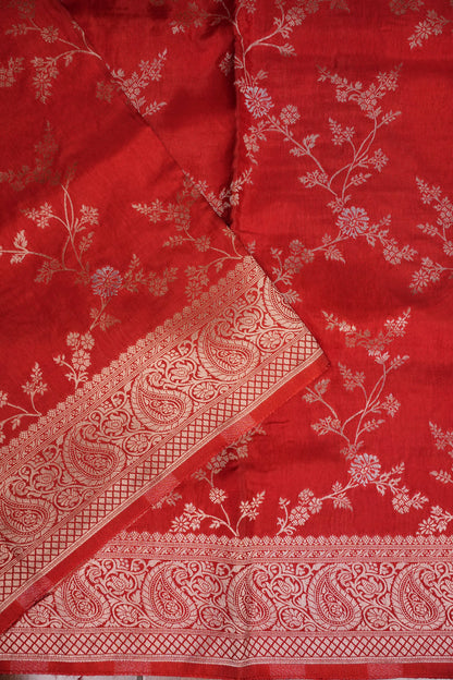 Banarasi Silk Saree – Classic Red with Intricate Gold Zari Floral Weave