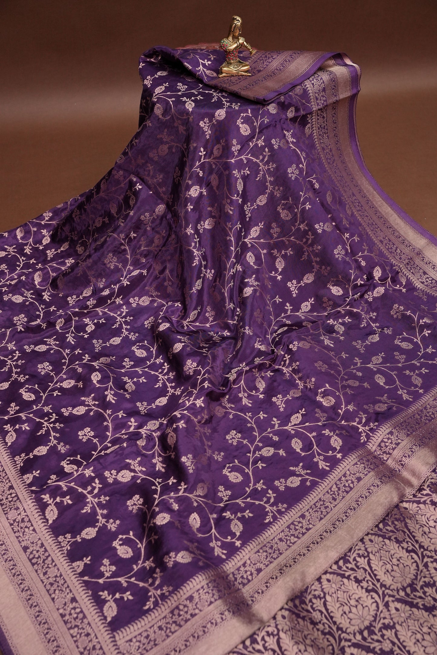 Banarasi Silk Saree - Deep Violet Purple with Gold Zari Floral Weave