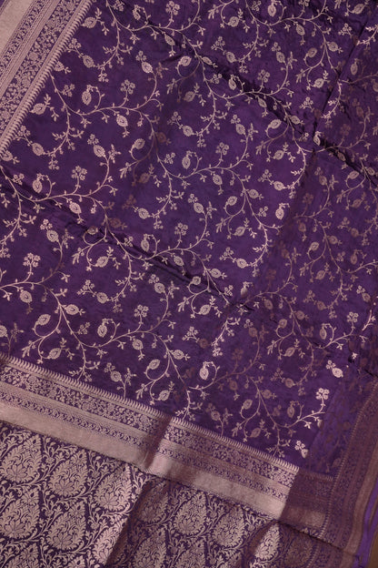 Banarasi Silk Saree - Deep Violet Purple with Gold Zari Floral Weave