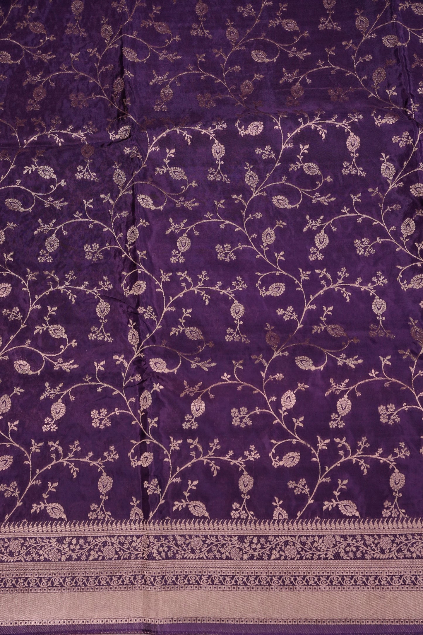Banarasi Silk Saree - Deep Violet Purple with Gold Zari Floral Weave