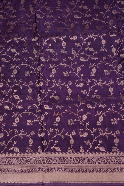Banarasi Silk Saree - Deep Violet Purple with Gold Zari Floral Weave