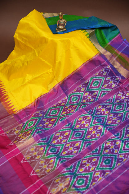 Pure Ikkat Soft Silk Saree - Yellow