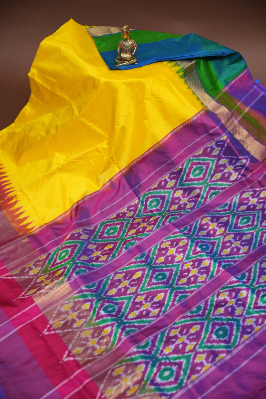 Pure Ikkat Soft Silk Saree - Yellow