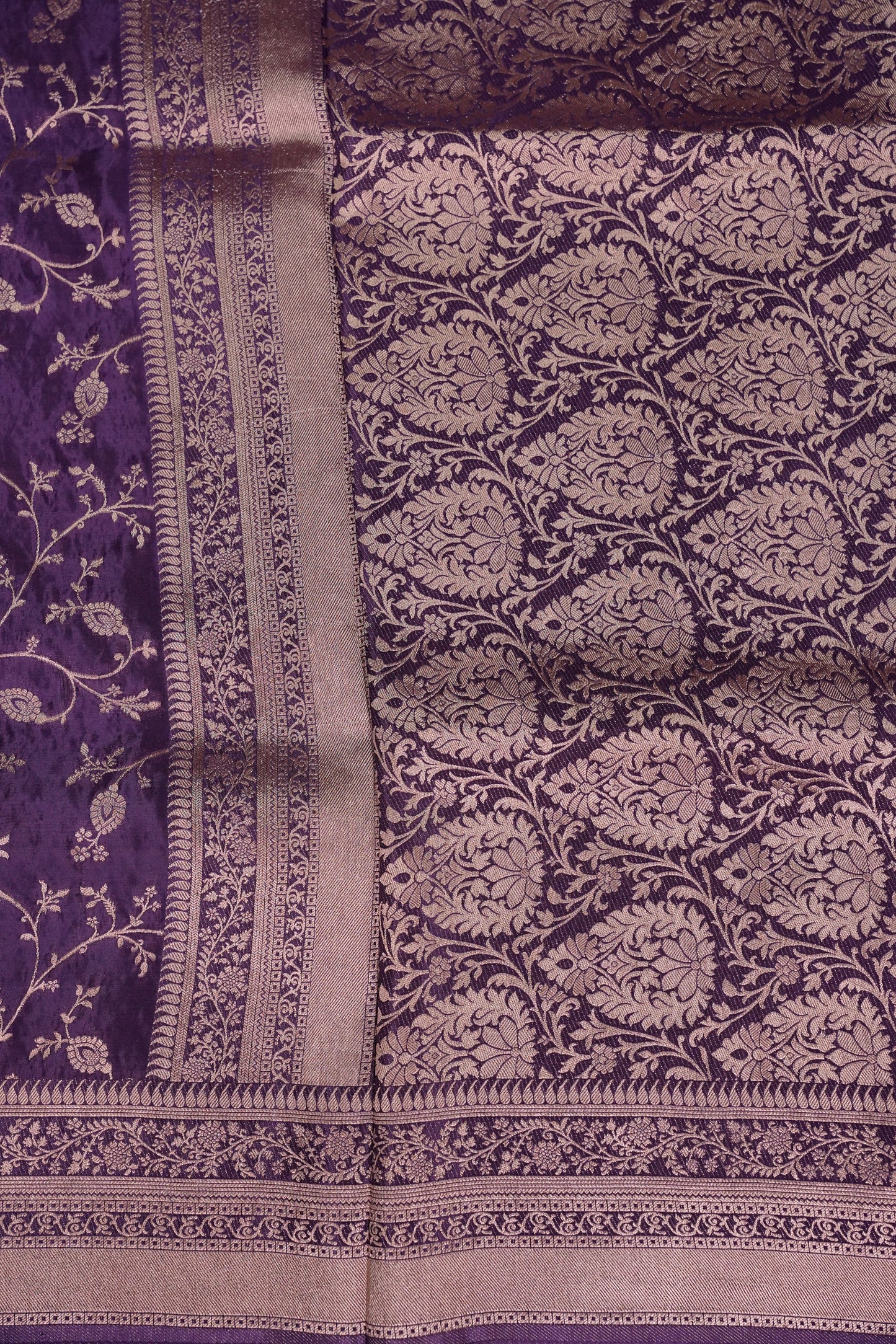 Banarasi Silk Saree - Deep Violet Purple with Gold Zari Floral Weave