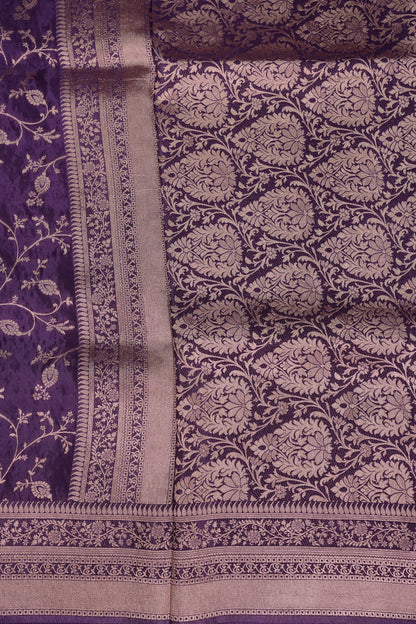 Banarasi Silk Saree - Deep Violet Purple with Gold Zari Floral Weave