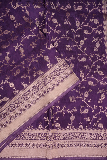Banarasi Silk Saree - Deep Violet Purple with Gold Zari Floral Weave