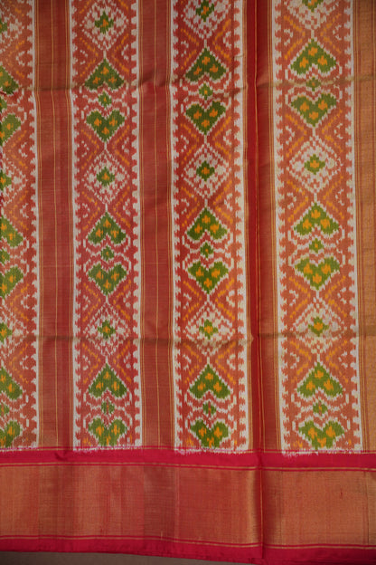 Mustard Yellow Pochampally Ikkat Silk Saree with Red Tissue Border