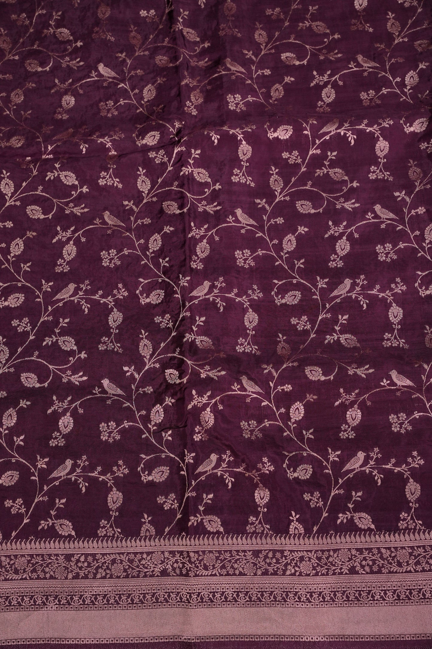 Banarasi Silk Saree – Rich Plum Purple with Intricate Gold Zari Floral Weave