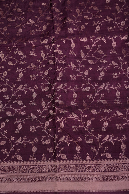 Banarasi Silk Saree – Rich Plum Purple with Intricate Gold Zari Floral Weave