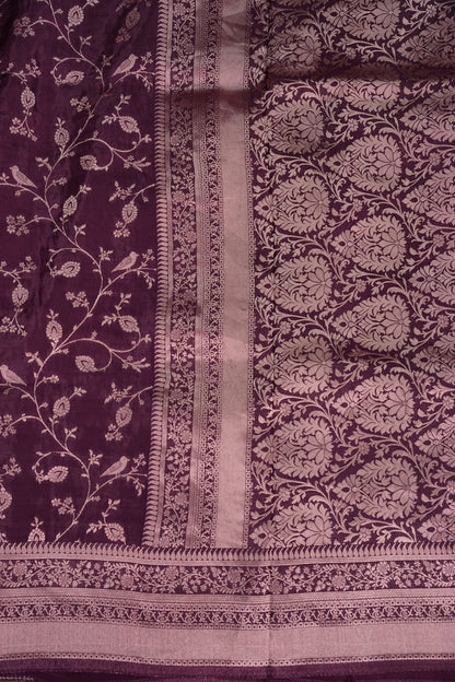 Banarasi Silk Saree – Rich Plum Purple with Intricate Gold Zari Floral Weave